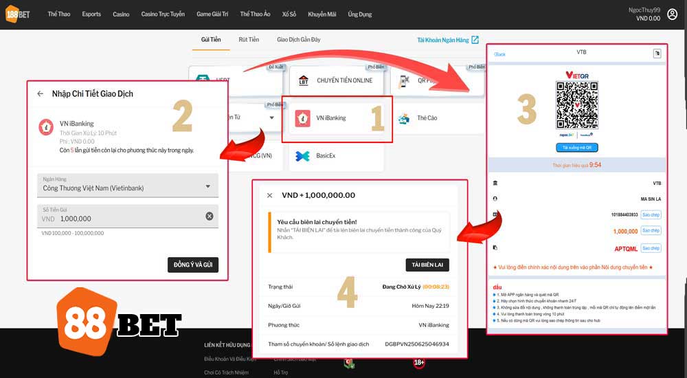 Nạp tiền TAPTAP qua VN iBanking 