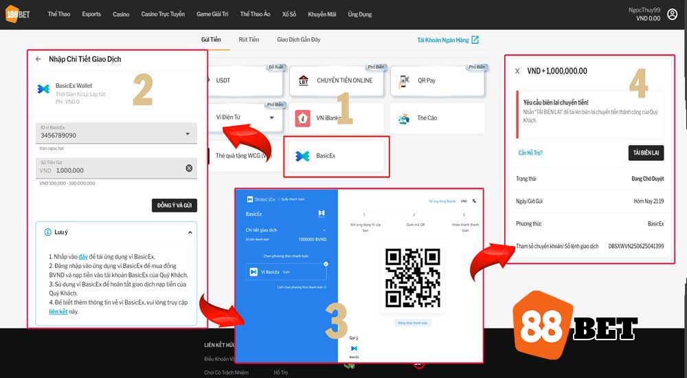 Các bước thực hiện gửi tiền vào TAPTAP